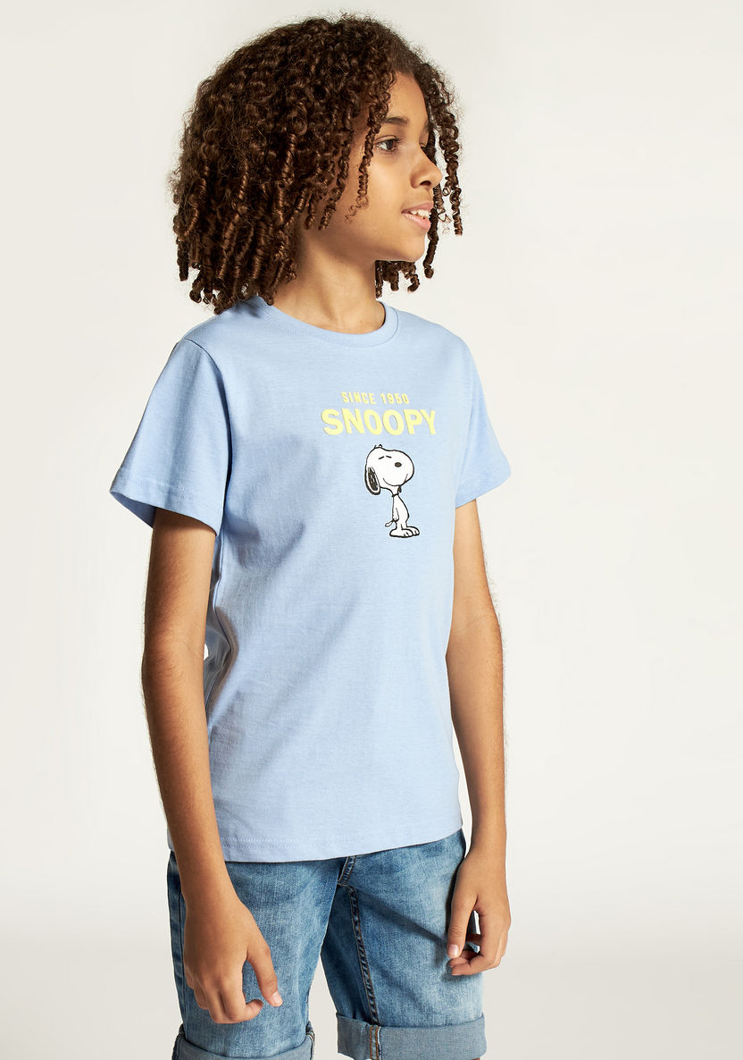 Snoopy Print T-shirt with Round Neck and Short Sleeves-T Shirts-image-2