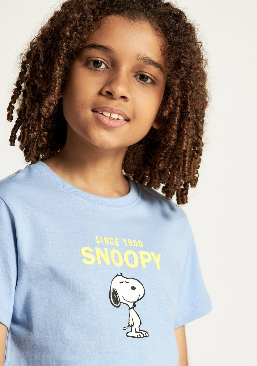 Snoopy Print T-shirt with Round Neck and Short Sleeves-T Shirts-image-3