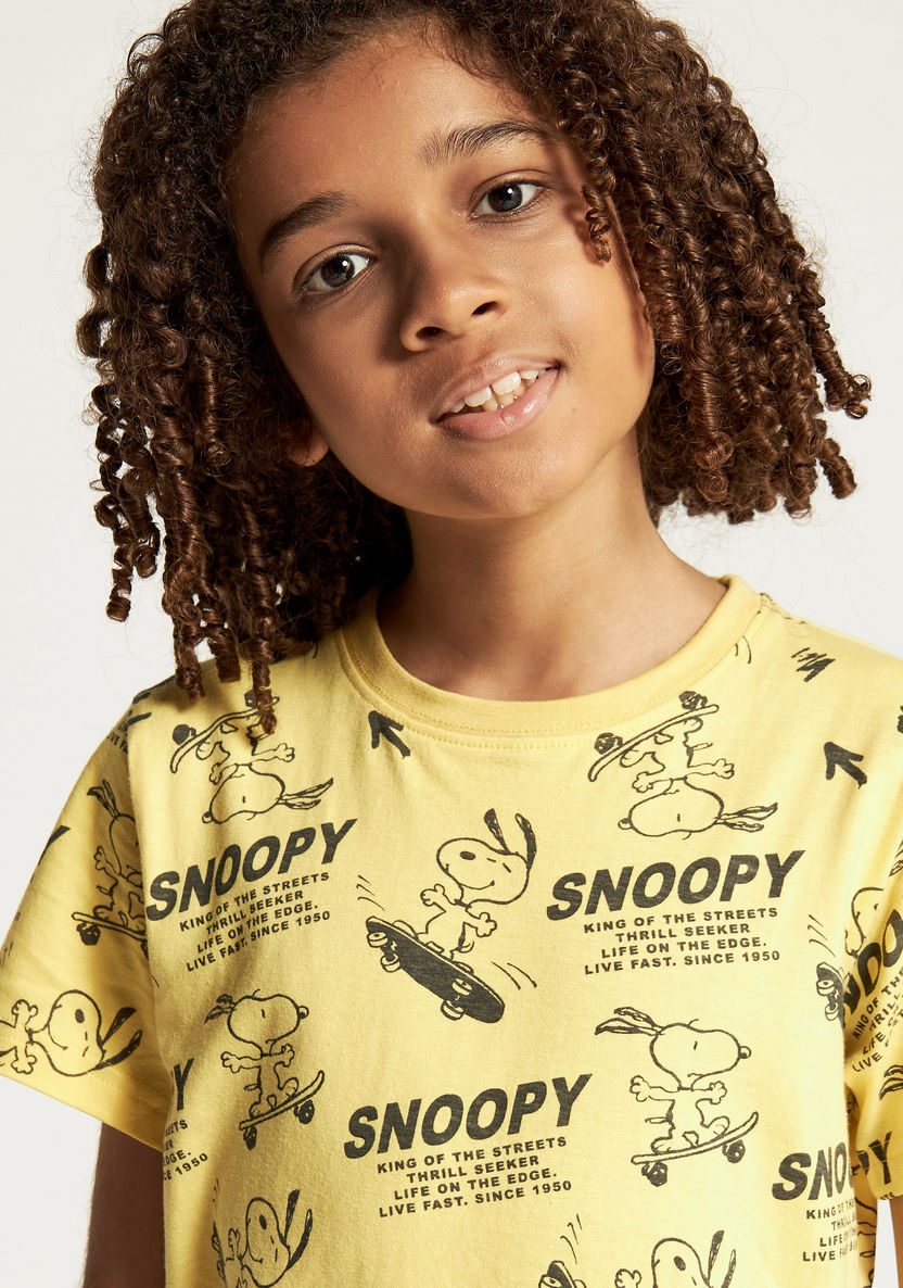 Peanuts Printed Round Neck T-shirt with Short Sleeves-T Shirts-image-2