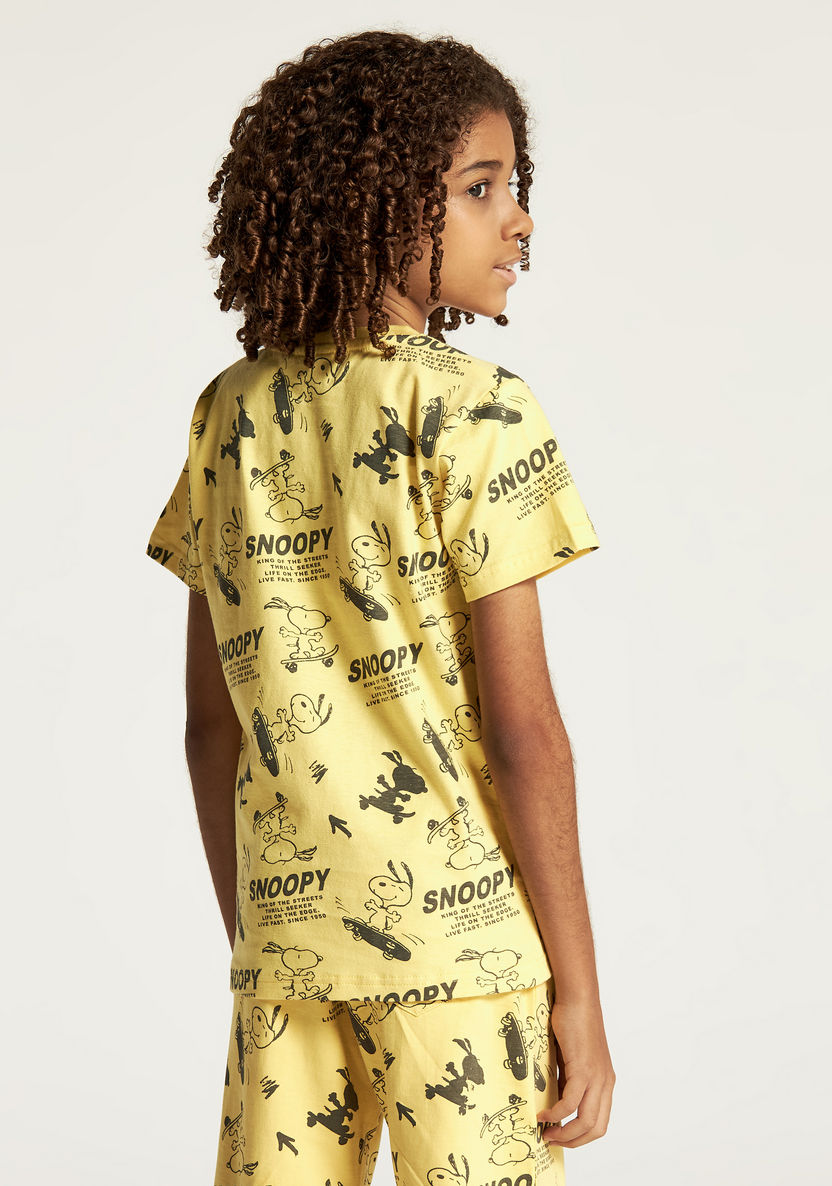 Peanuts Printed Round Neck T-shirt with Short Sleeves-T Shirts-image-3