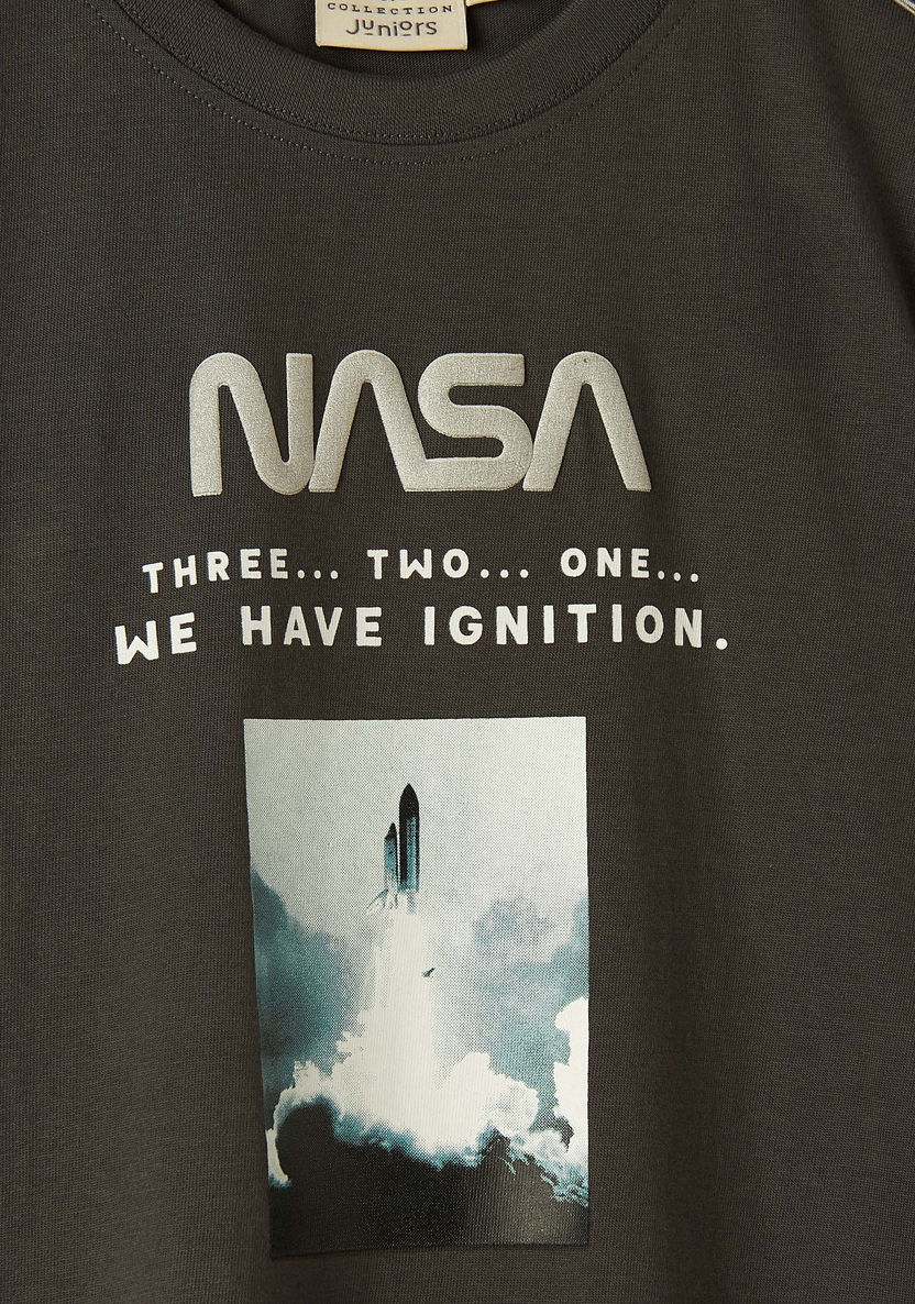 Nasa Print Crew Neck T-shirt with Short Sleeves-T Shirts-image-1