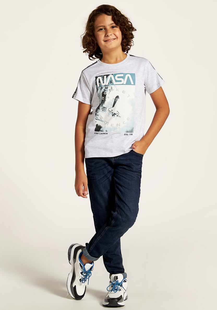 Nasa Print Crew Neck T-shirt with Short Sleeves-T Shirts-image-0