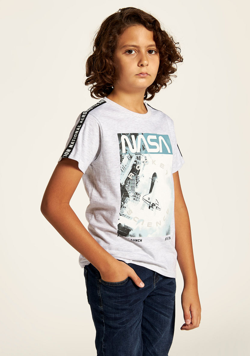 Nasa Print Crew Neck T-shirt with Short Sleeves-T Shirts-image-1
