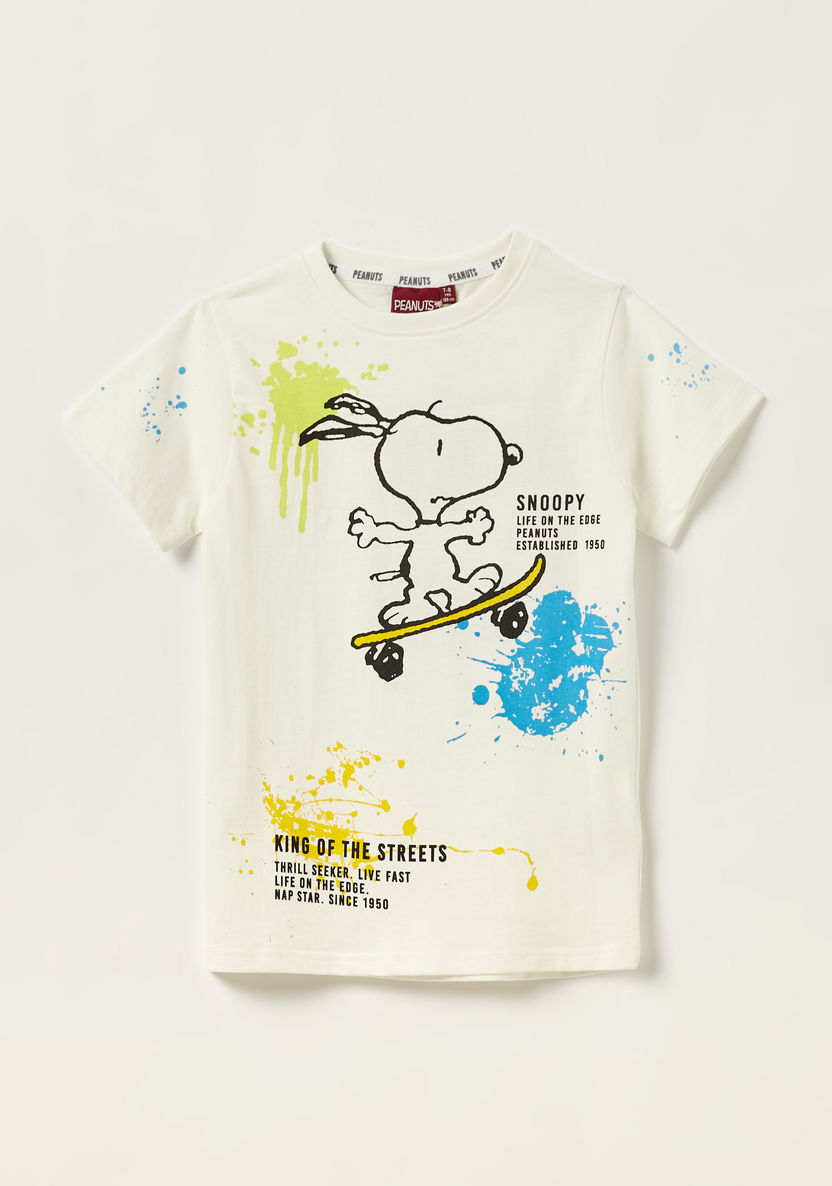 Snoopy Dog Print T-shirt with Crew Neck and Short Sleeves-T Shirts-image-0