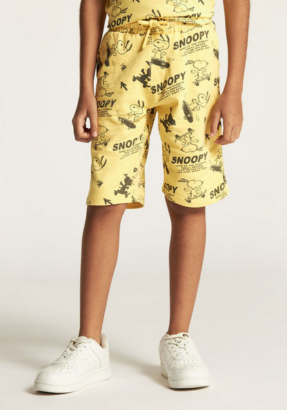 Snoopy Print Shorts with Drawstring Closure and Pockets-Shorts-image-1