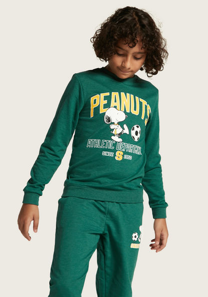 Peanuts Print Crew Neck Sweatshirt with Long Sleeves