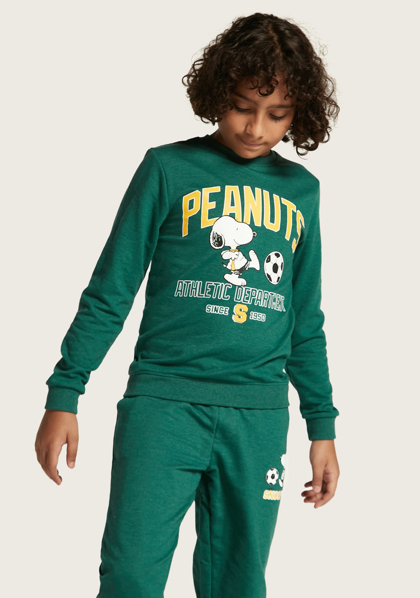 Peanuts Print Crew Neck Sweatshirt with Long Sleeves-Sweatshirts-image-0