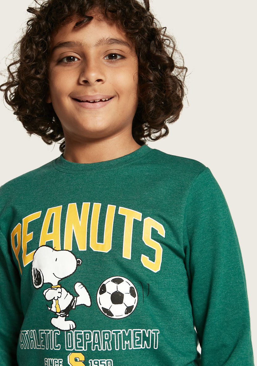 Peanuts Print Crew Neck Sweatshirt with Long Sleeves-Sweatshirts-image-2