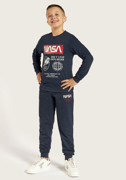 NASA Printed Crew Neck Sweatshirt with Long Sleeves-Sweatshirts-image-0