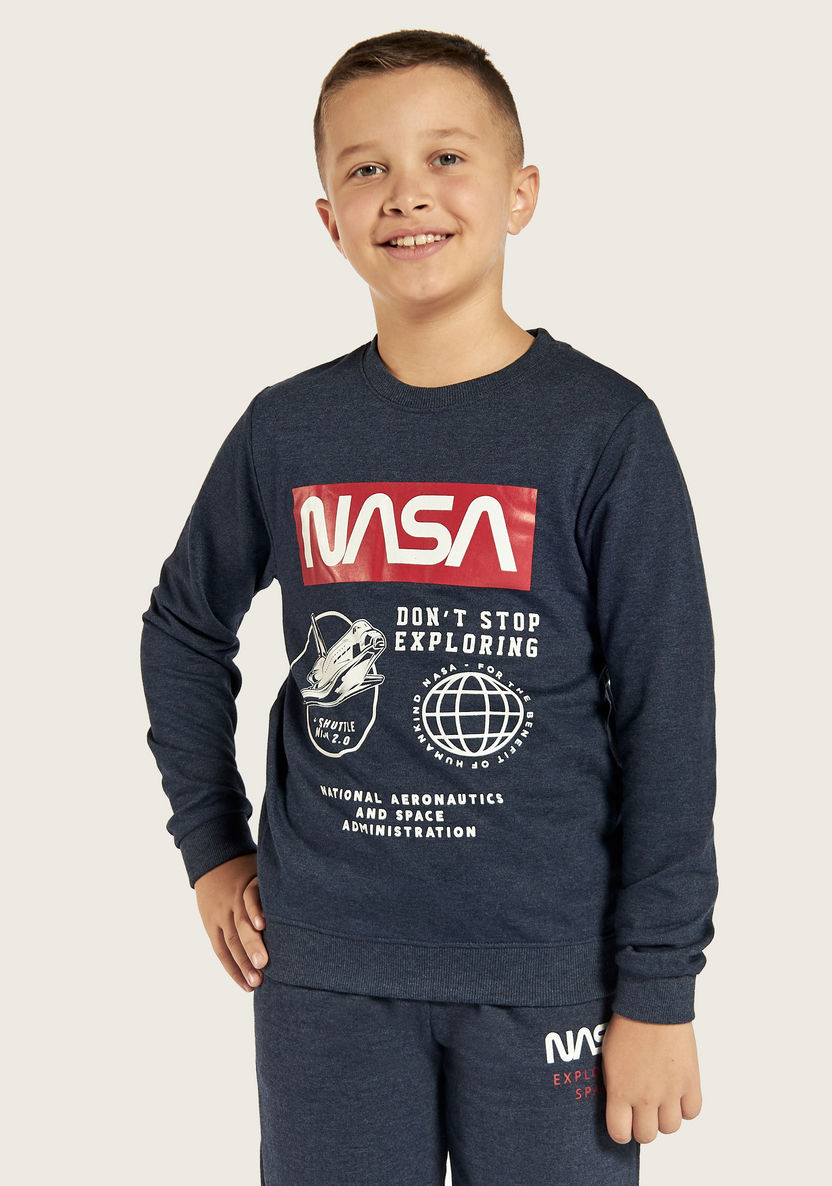 NASA Printed Crew Neck Sweatshirt with Long Sleeves-Sweatshirts-image-1