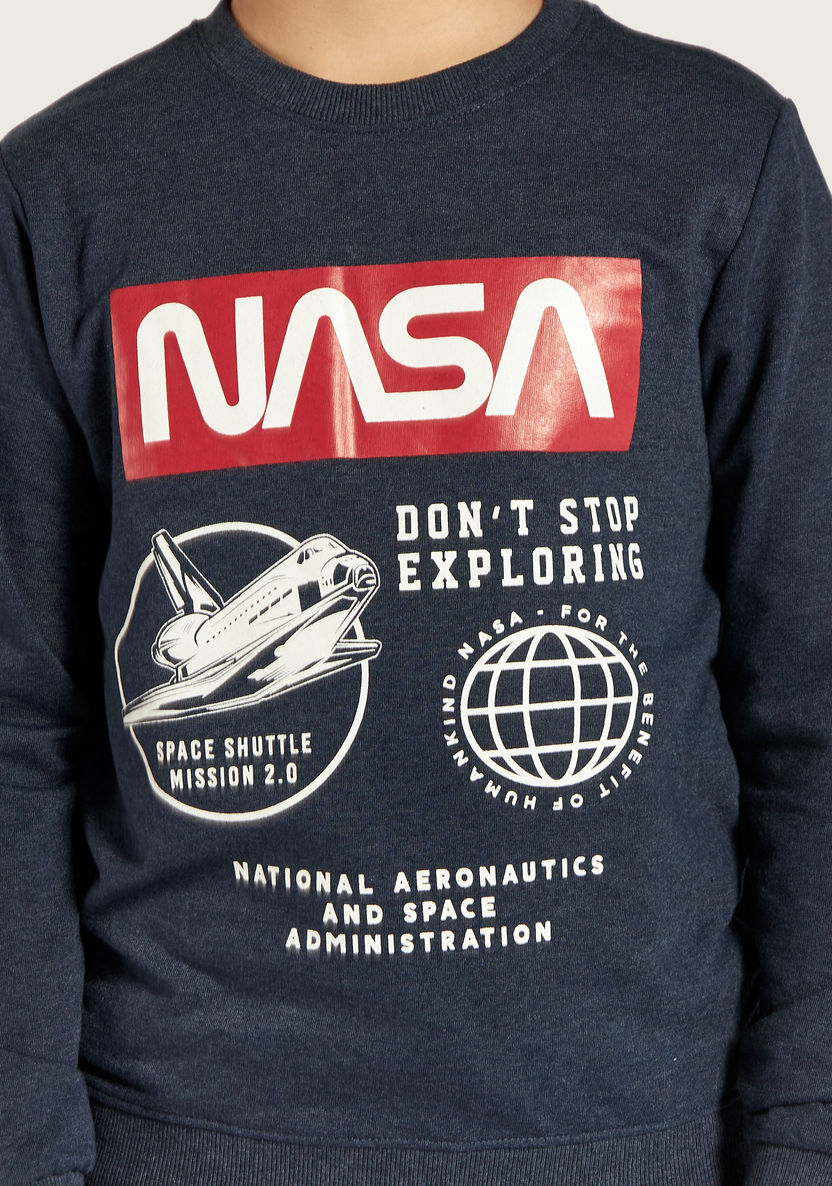 NASA Printed Crew Neck Sweatshirt with Long Sleeves-Sweatshirts-image-2