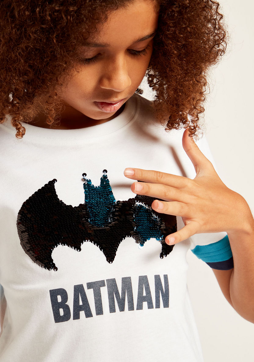 Batman Sequin Detail Graphic Printed T-shirt with Short Sleeves-T Shirts-image-2