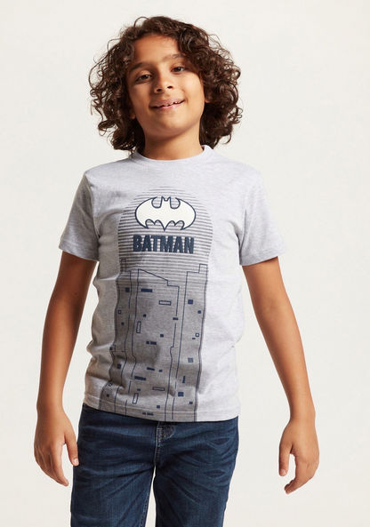 Batman Print Crew Neck T-shirt with Short Sleeves
