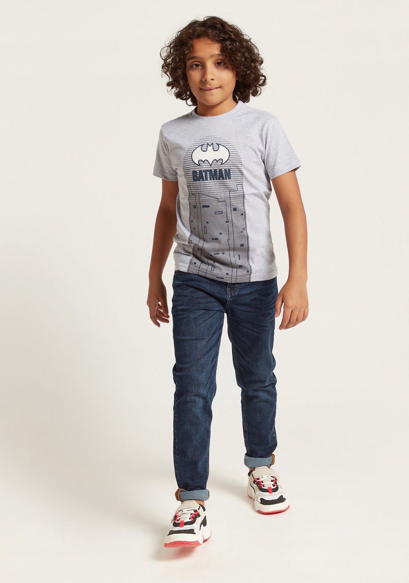 Batman Print Crew Neck T-shirt with Short Sleeves-T Shirts-image-1