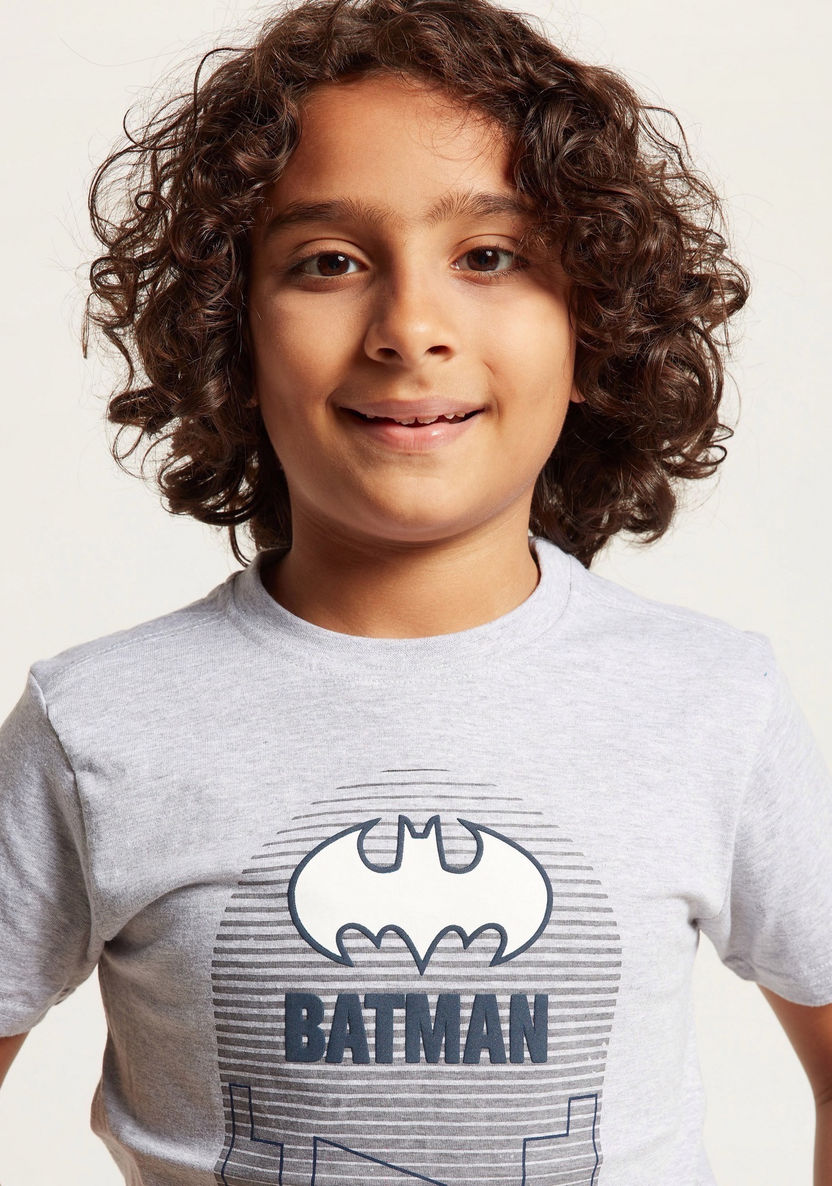 Batman Print Crew Neck T-shirt with Short Sleeves-T Shirts-image-2