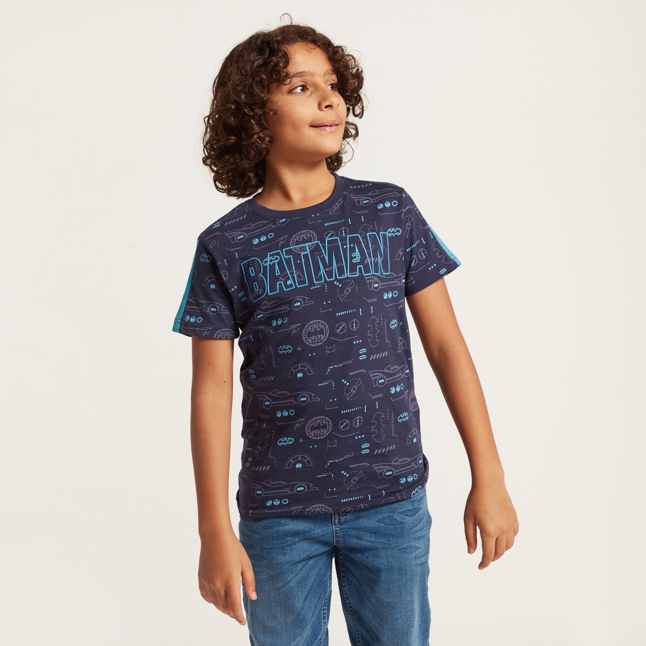 All-Over Batman Print T-shirt with Short Sleeves-boys-clothing-tshirtsandpolos-image-2