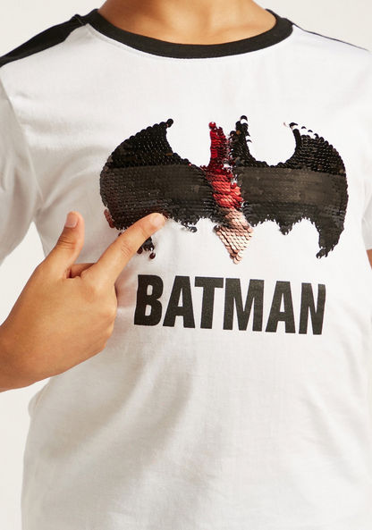 Batman Print with Sequin Detail T-shirt and Short Sleeves