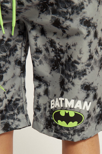 Batman Print Swim Shorts with Drawstring Closure