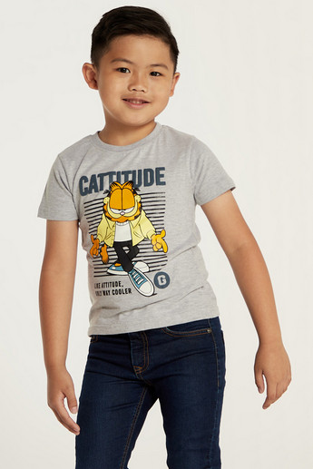 Garfield Print Crew Neck T-shirt with Short Sleeves