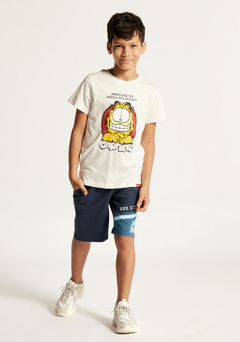 Garfield Print Crew Neck T-shirt with Short Sleeves-T Shirts-image-0