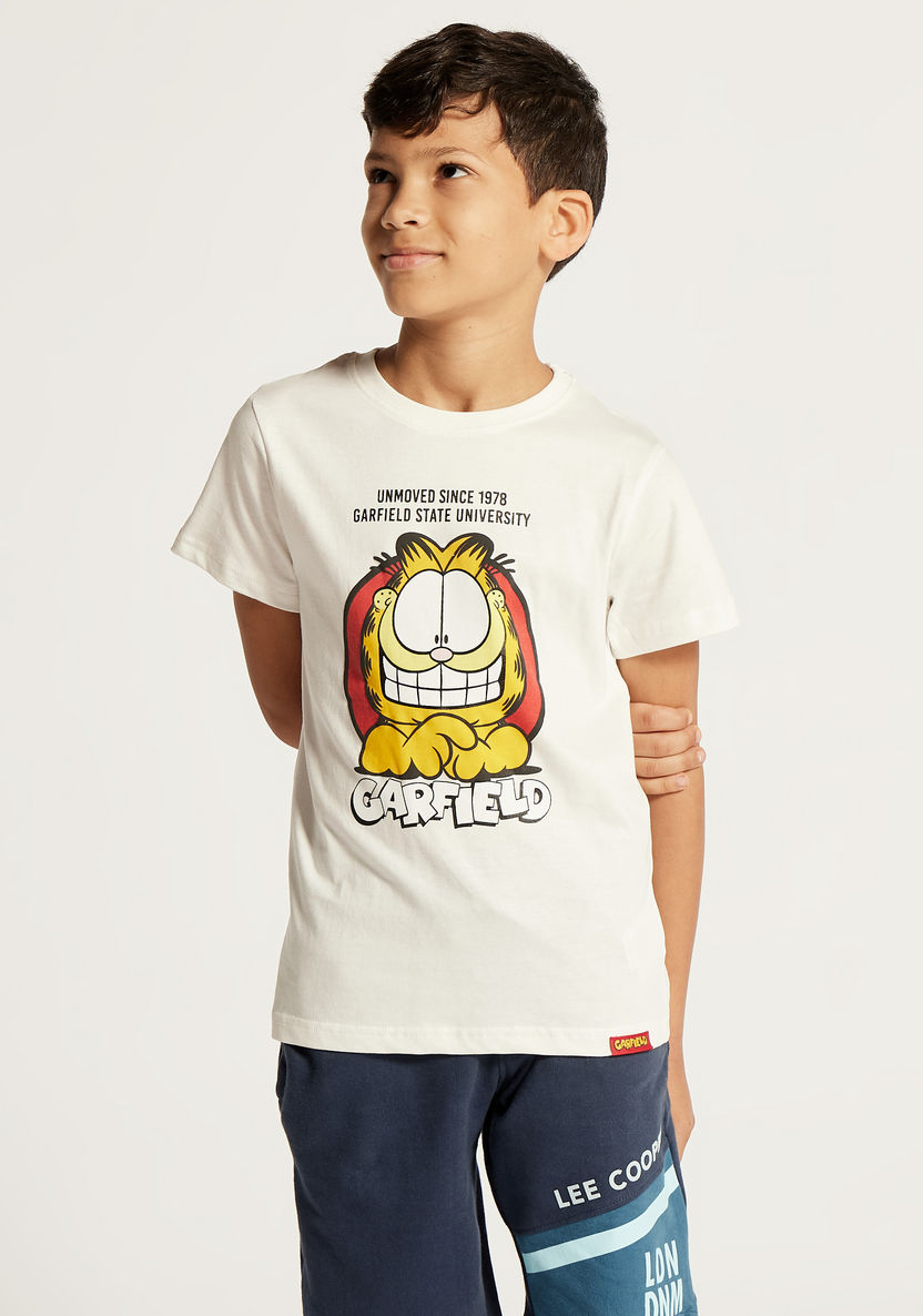 Garfield Print Crew Neck T-shirt with Short Sleeves-T Shirts-image-1
