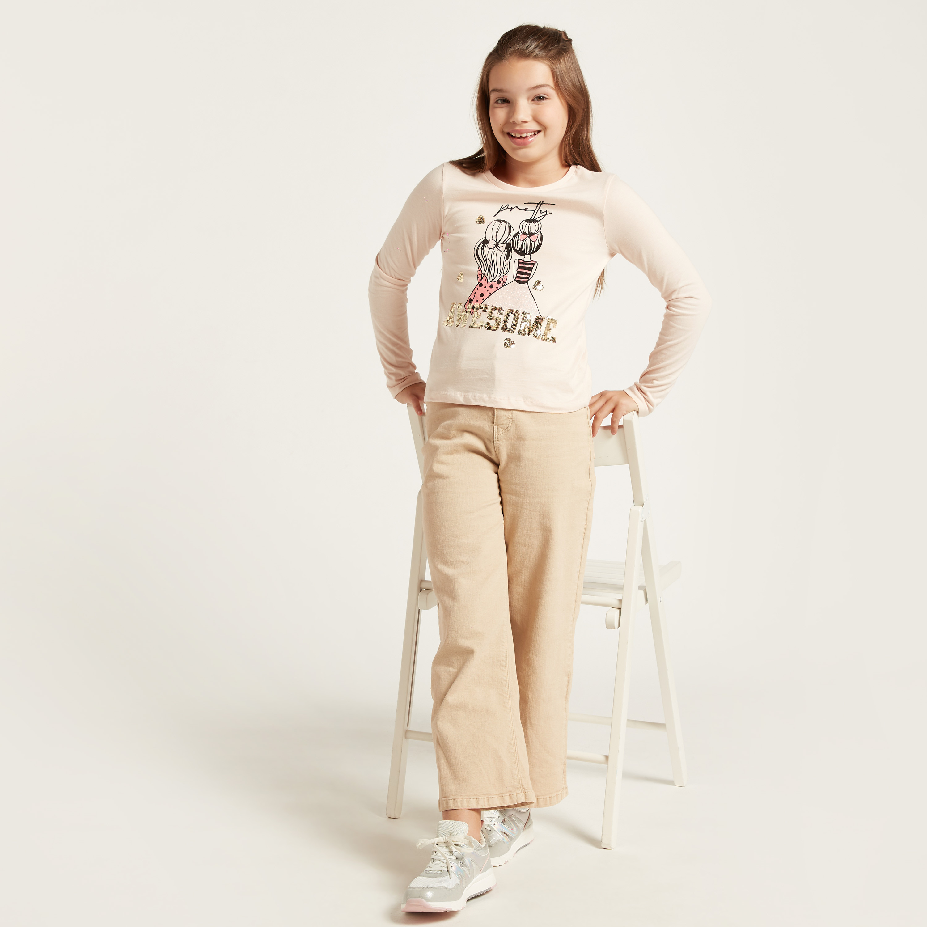 Juniors Graphic Print T-shirt with Long Sleeves-girls-clothing-schoolwear-tshirts-image-1