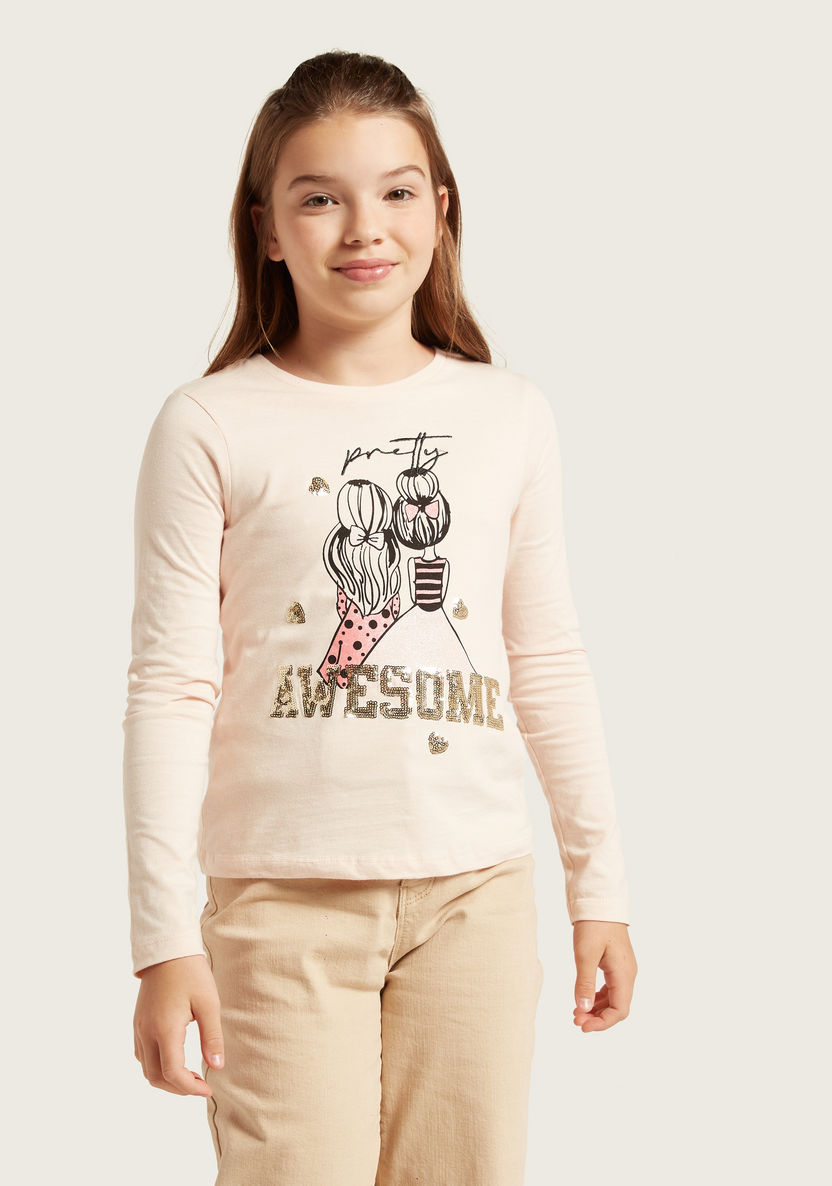 Juniors Graphic Print T-shirt with Long Sleeves-T Shirts-image-1