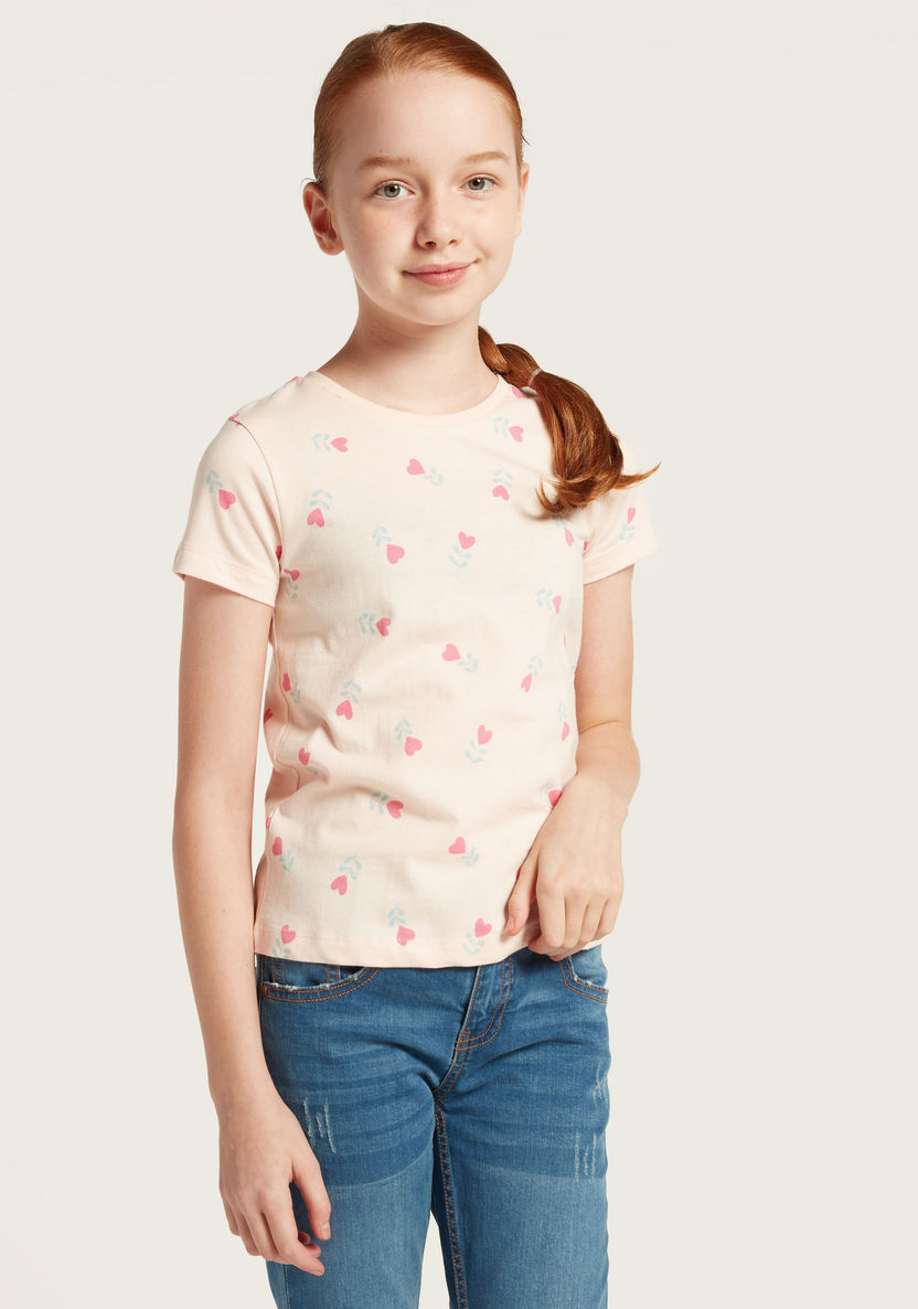 Juniors All over Print Round Neck T-shirt with Short Sleeves-T Shirts-image-0