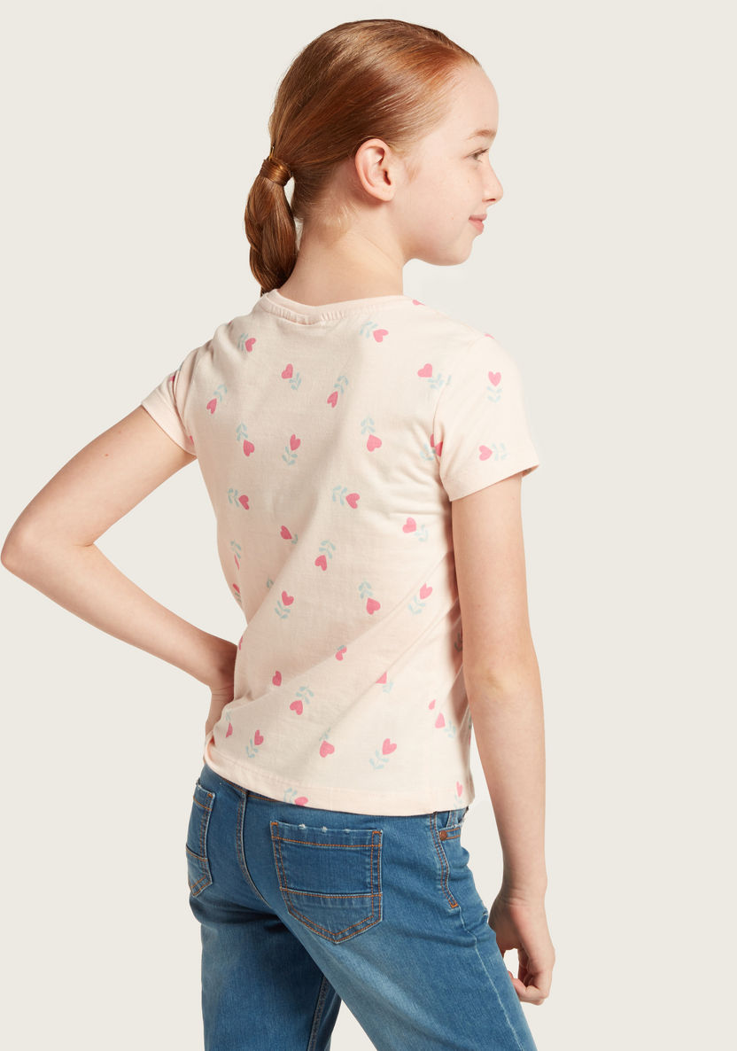 Juniors All over Print Round Neck T-shirt with Short Sleeves-T Shirts-image-3