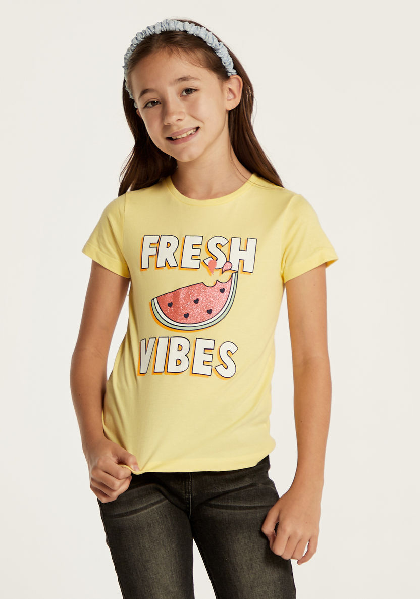 Juniors Printed T-shirt with Round Neck and Short Sleeves-T Shirts-image-1