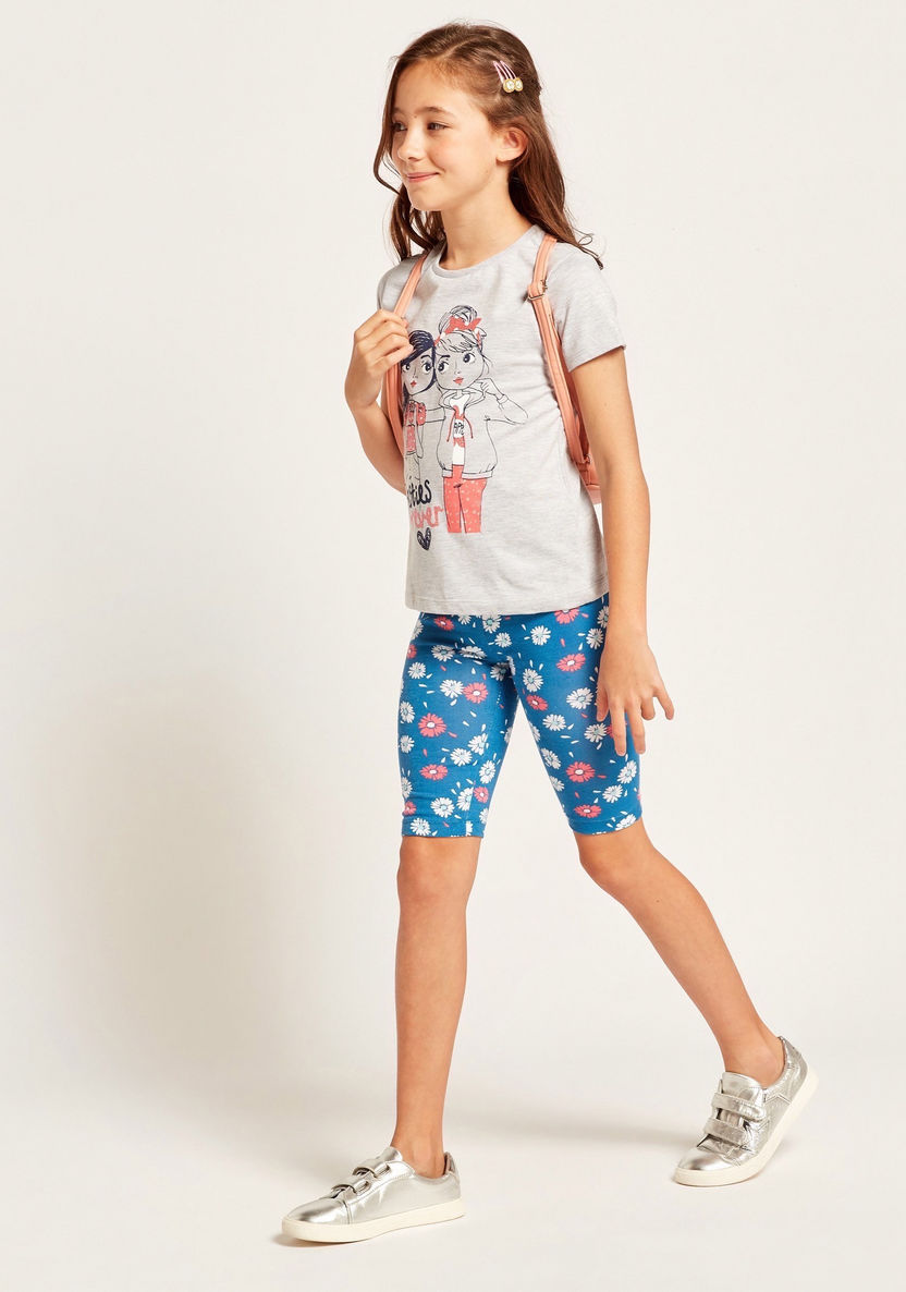 Juniors Graphic Print T-shirt with Short Sleeves and Round Neck-T Shirts-image-1