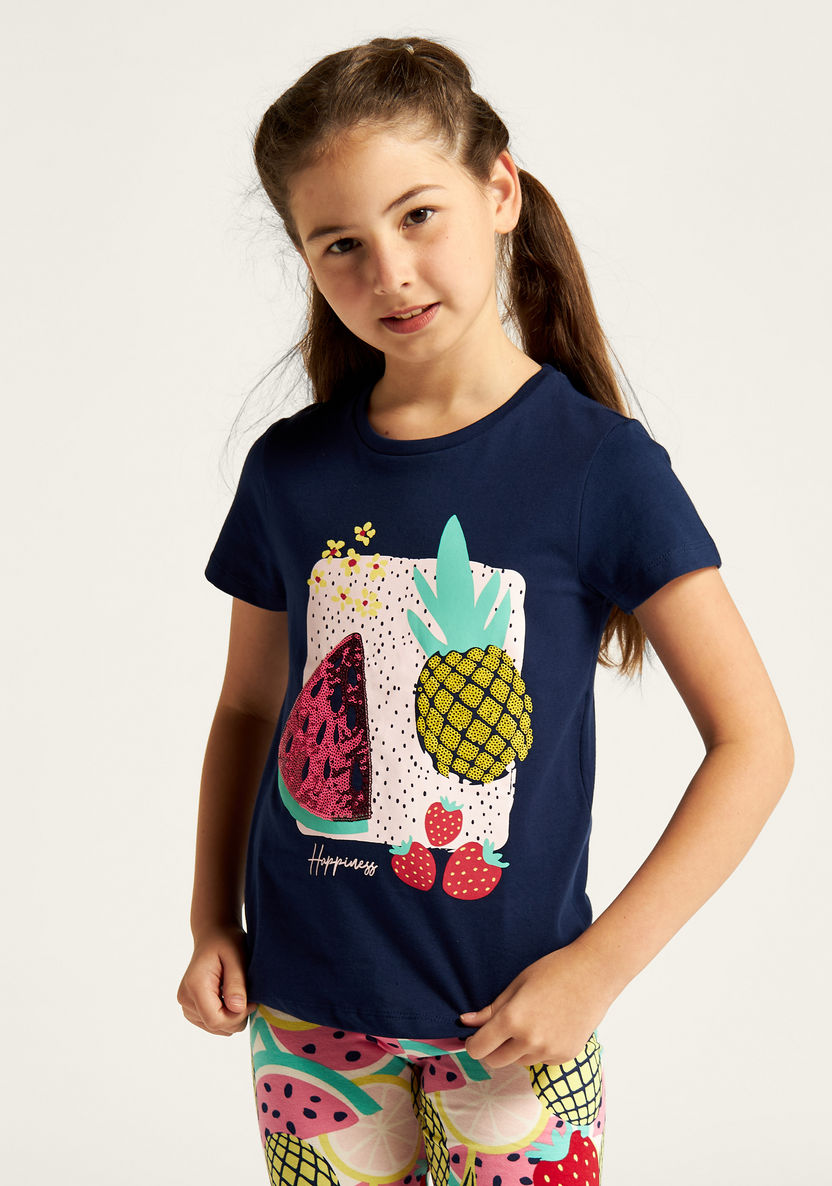 Juniors Printed Round Neck T-shirt with Short Sleeves-T Shirts-image-1