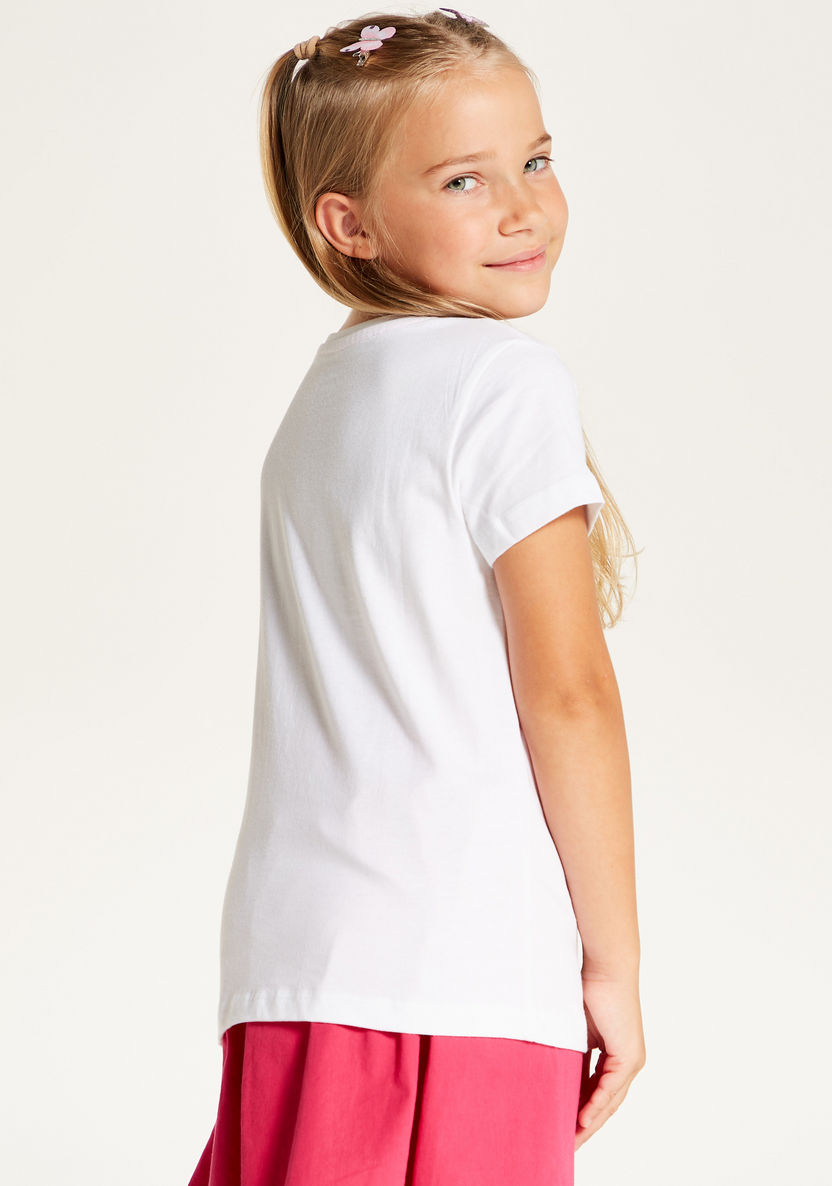 Juniors Graphic Print Round Neck T-shirt with Short Sleeves and Sequin Detail-T Shirts-image-3