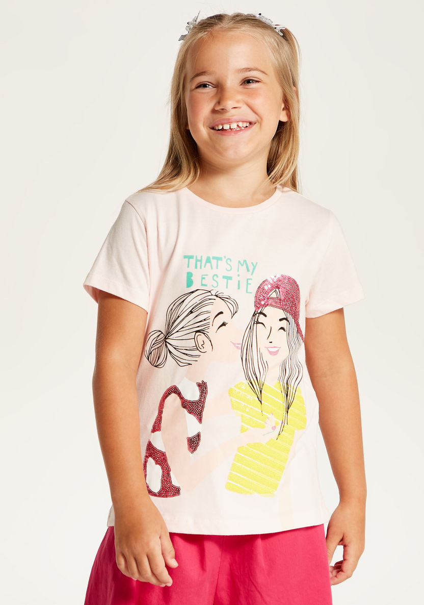 Juniors Printed Round Neck T-shirt with Short Sleeves-T Shirts-image-0