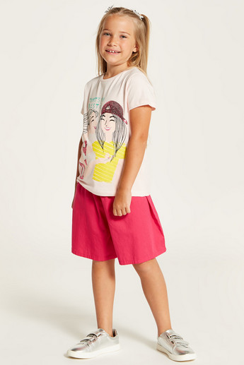 Juniors Printed Round Neck T-shirt with Short Sleeves