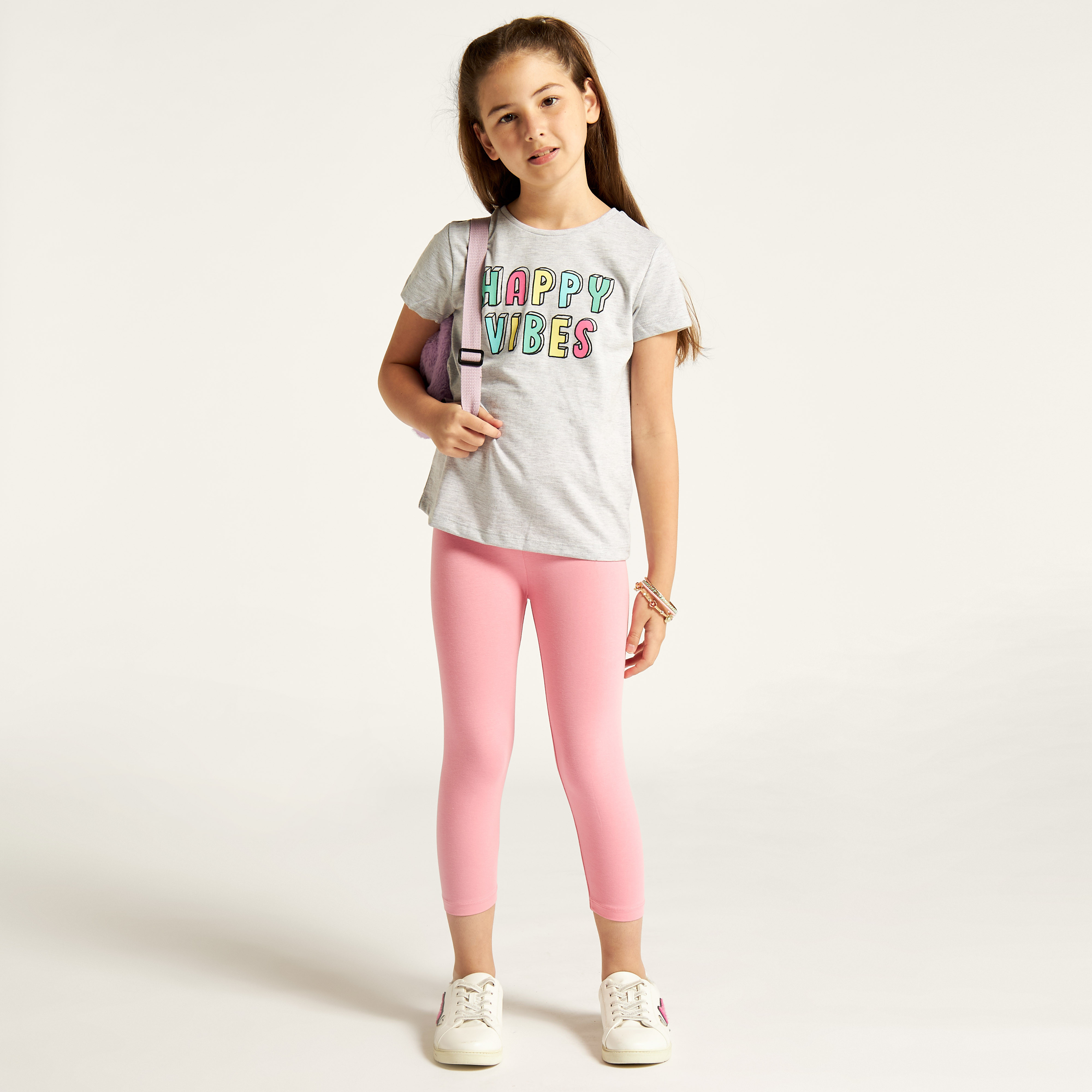 Juniors Typographic Print Crew Neck T-shirt with Short Sleeves-girls-clothing-schoolwear-tshirts-image-2