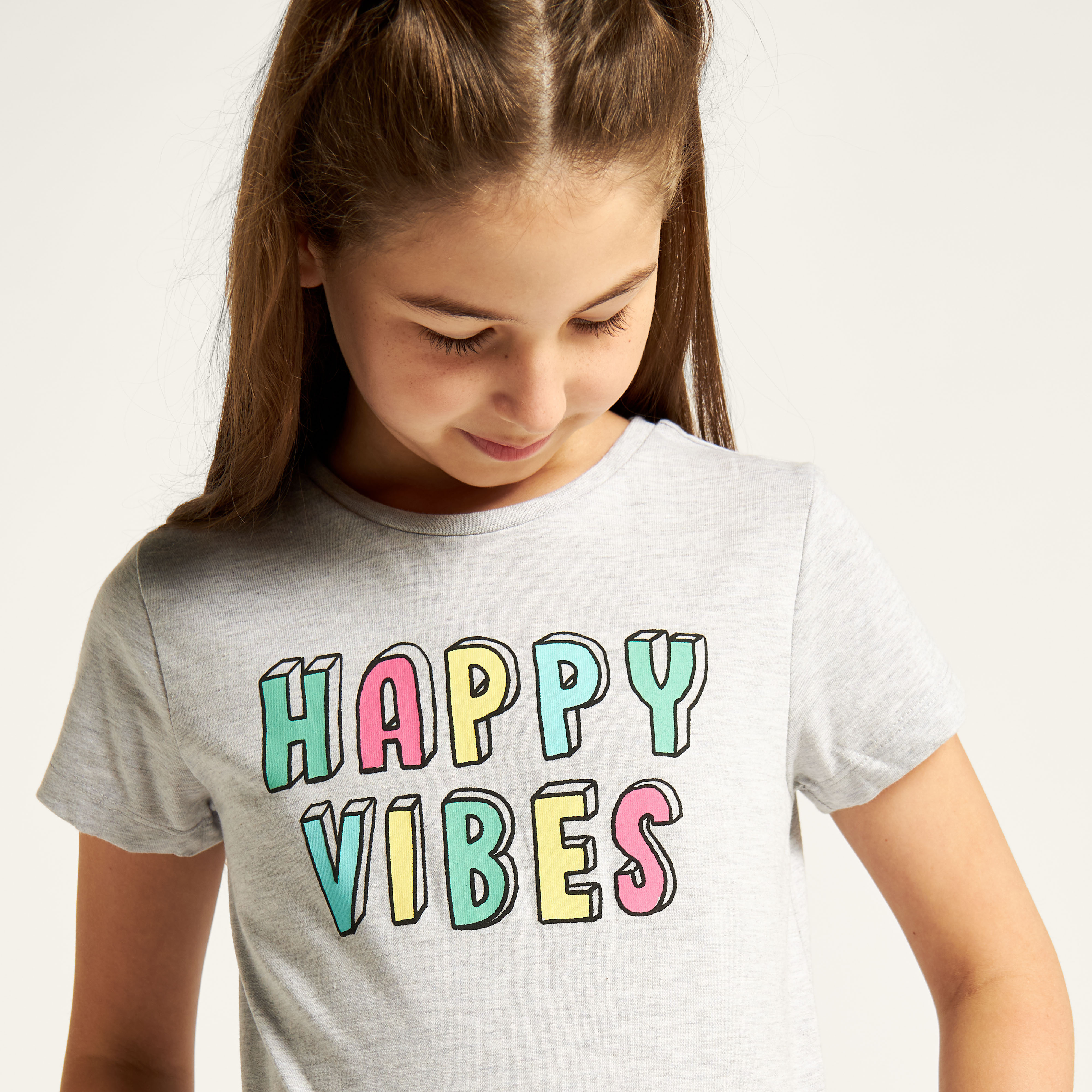 Juniors Typographic Print Crew Neck T-shirt with Short Sleeves-girls-clothing-schoolwear-tshirts-image-3