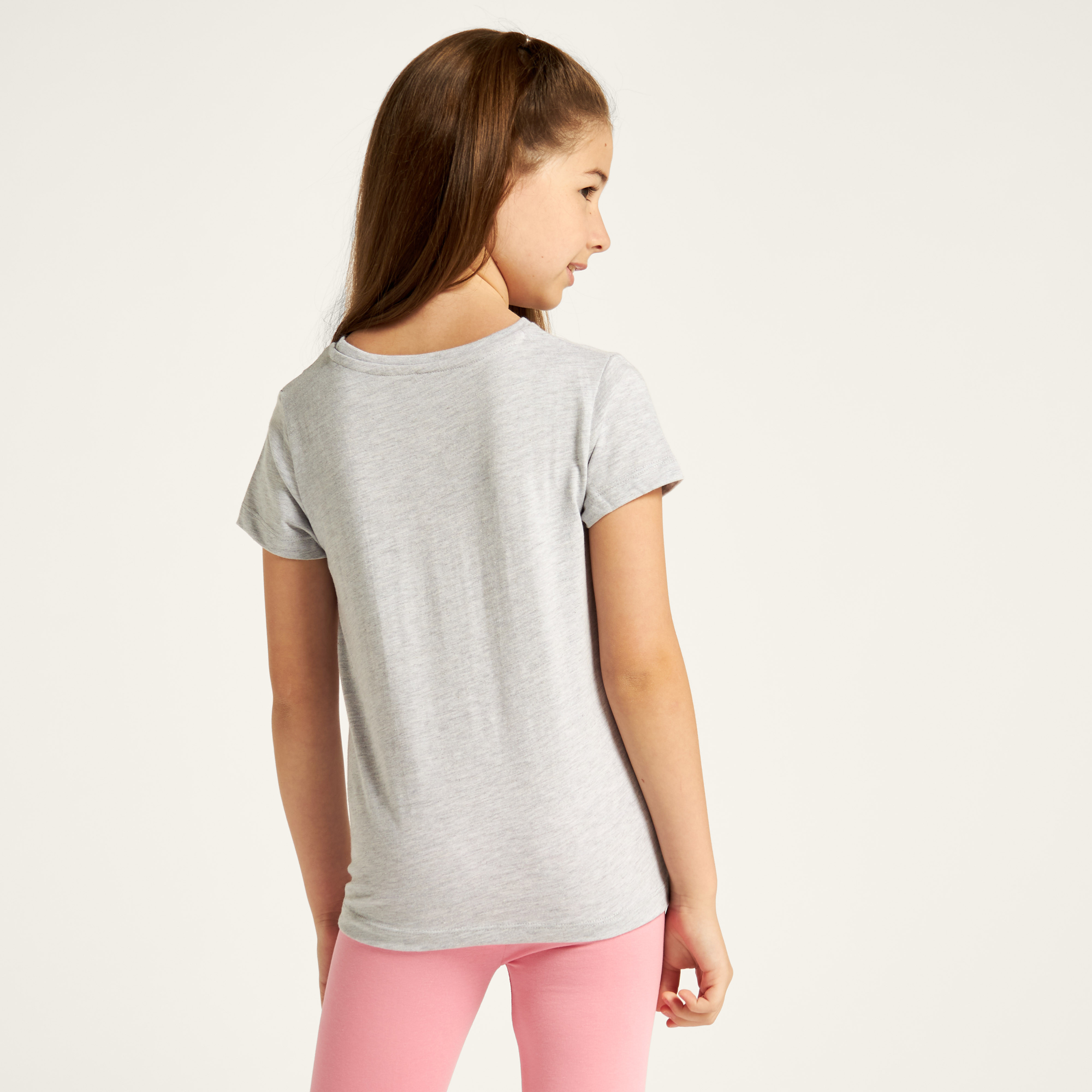 Juniors Typographic Print Crew Neck T-shirt with Short Sleeves-girls-clothing-schoolwear-tshirts-image-4