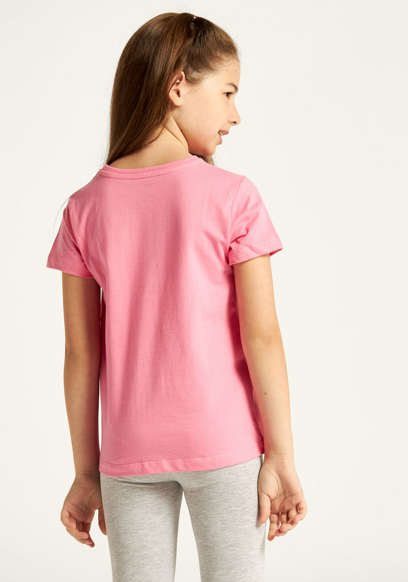 Juniors Embellished Round Neck T-shirt with Short Sleeves-T Shirts-image-3