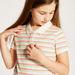 Juniors Striped Polo Neck T-shirt with Short Sleeves-T Shirts-thumbnail-2