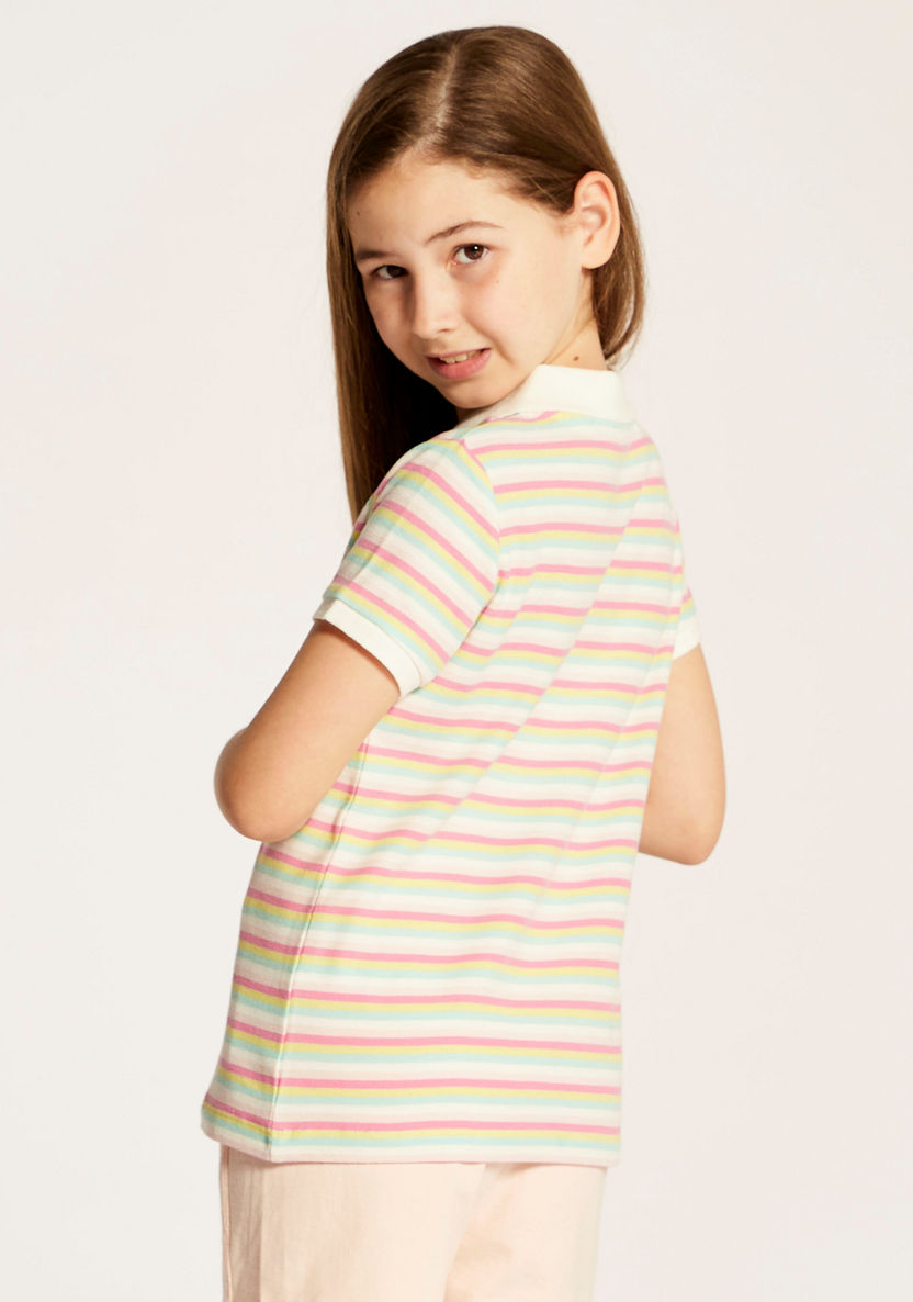 Juniors Striped Polo Neck T-shirt with Short Sleeves-T Shirts-image-3
