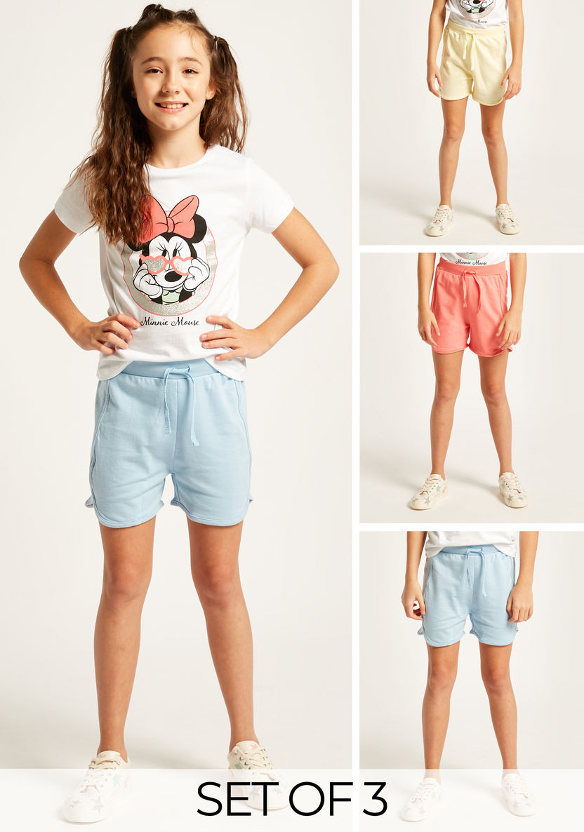 Juniors Solid Mid-Rise Shorts with Drawstring Closure - Set of 3-Shorts-image-0