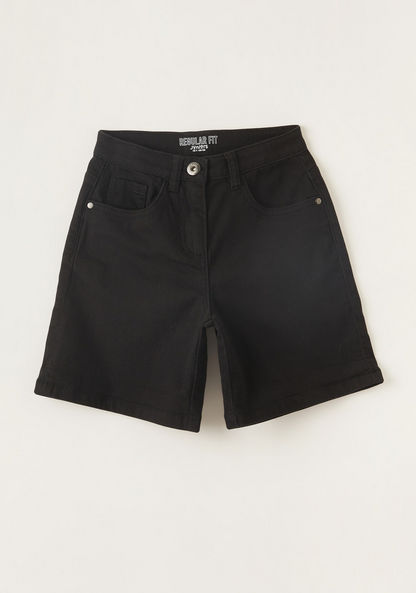 Juniors Solid Denim Shorts with Pockets and Button Closure-Shorts-image-0