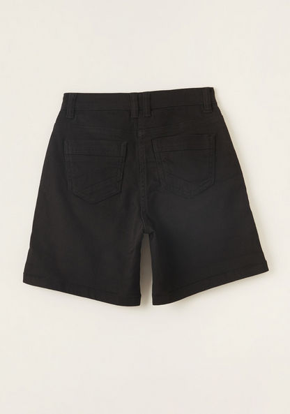 Juniors Solid Denim Shorts with Pockets and Button Closure-Shorts-image-3