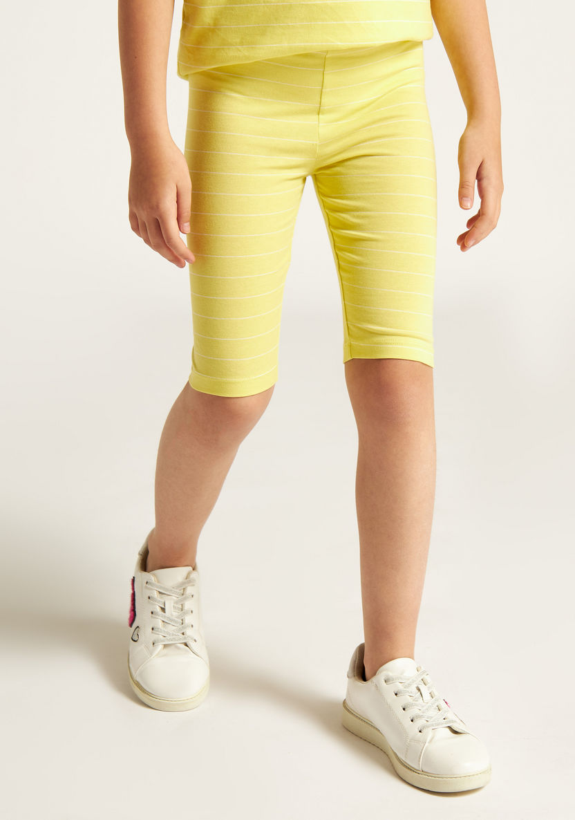 Juniors Striped Mid-Rise Shorts with Elasticated Waistband-Shorts-image-0