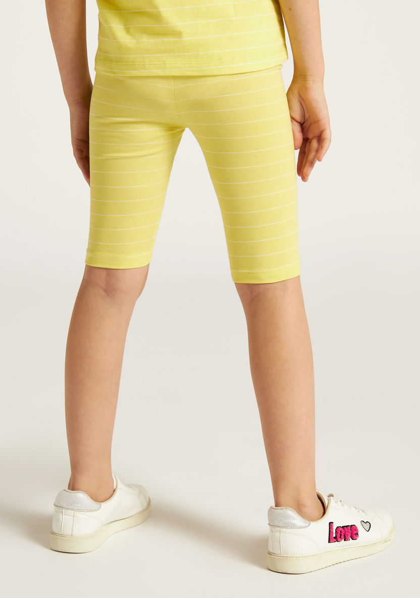 Juniors Striped Mid-Rise Shorts with Elasticated Waistband-Shorts-image-3