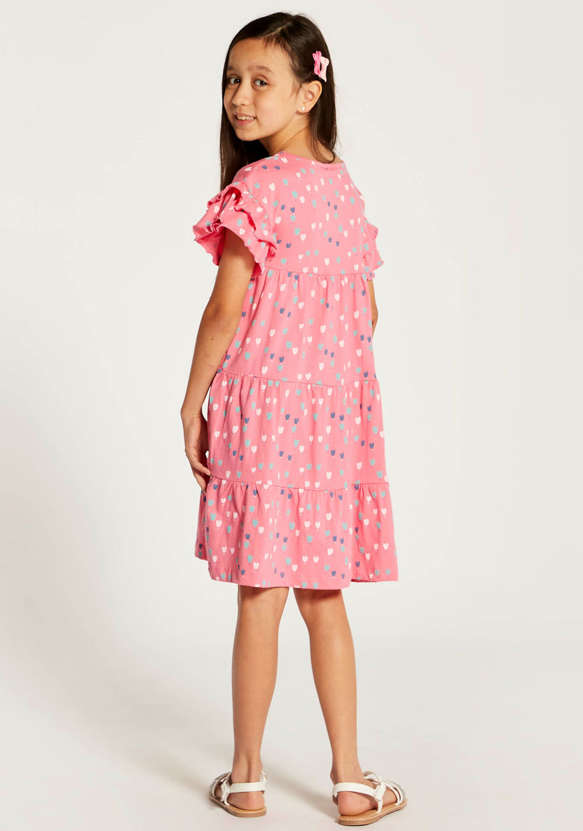 Juniors Heart Print Round Neck Dress with Frill Detail Sleeves-Dresses%2C Gowns and Frocks-image-3
