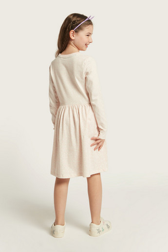 Juniors Solid Drop Waist Dress with Long Sleeves