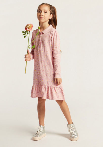 Juniors All-Over Floral Print Knit Dress with Long Sleeves