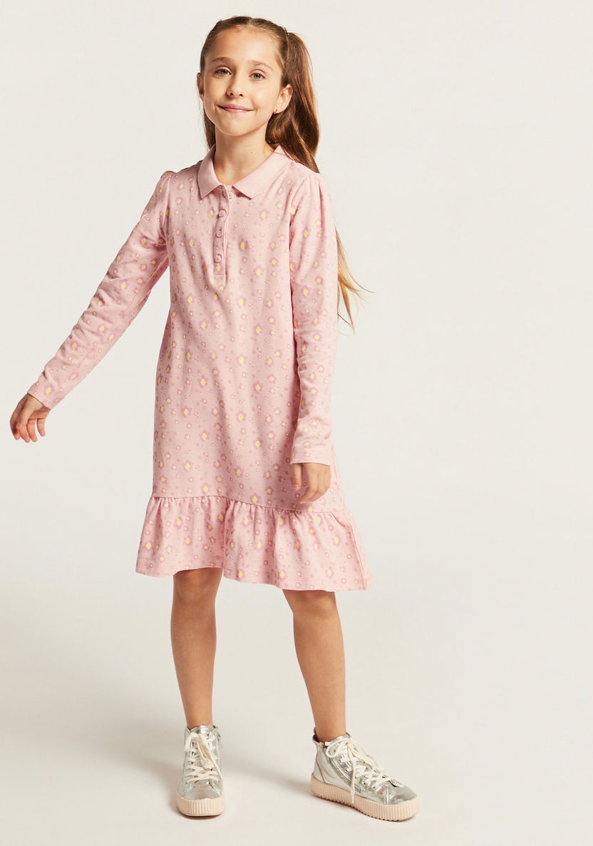 Juniors All-Over Floral Print Knit Dress with Long Sleeves-Dresses, Gowns & Frocks-image-1